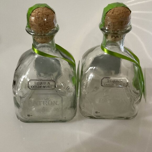 DIY 2 PATRON SILVER TEQUILA BOTTLES 750 ML WITH CORKS &TAGS - Picture 2 of 4